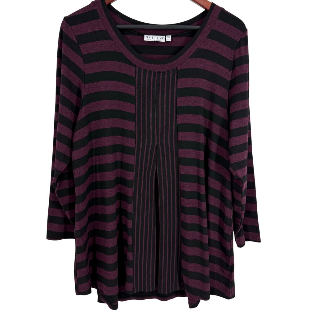 Habitat Sz Large Black Maroon/Purple Stretchy Wearable Art Blouse Shirt Top